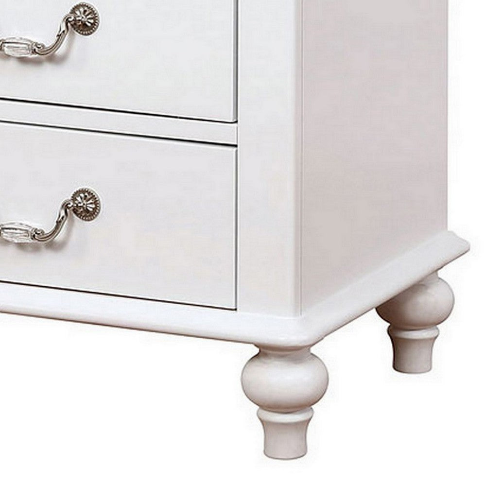 Benjara Nightstand with 3 Drawers And Built In USB Port, White