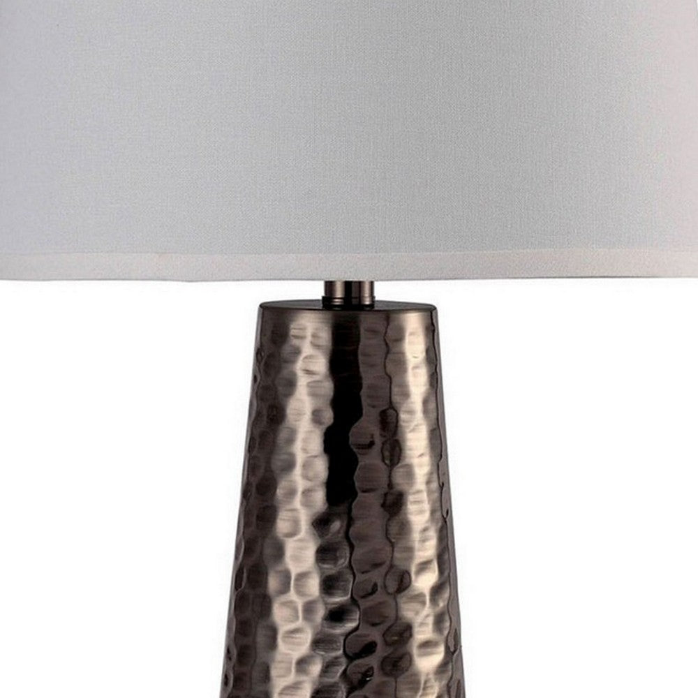 Benjara Table Lamp with Hammered Metal Base, Bronze, White