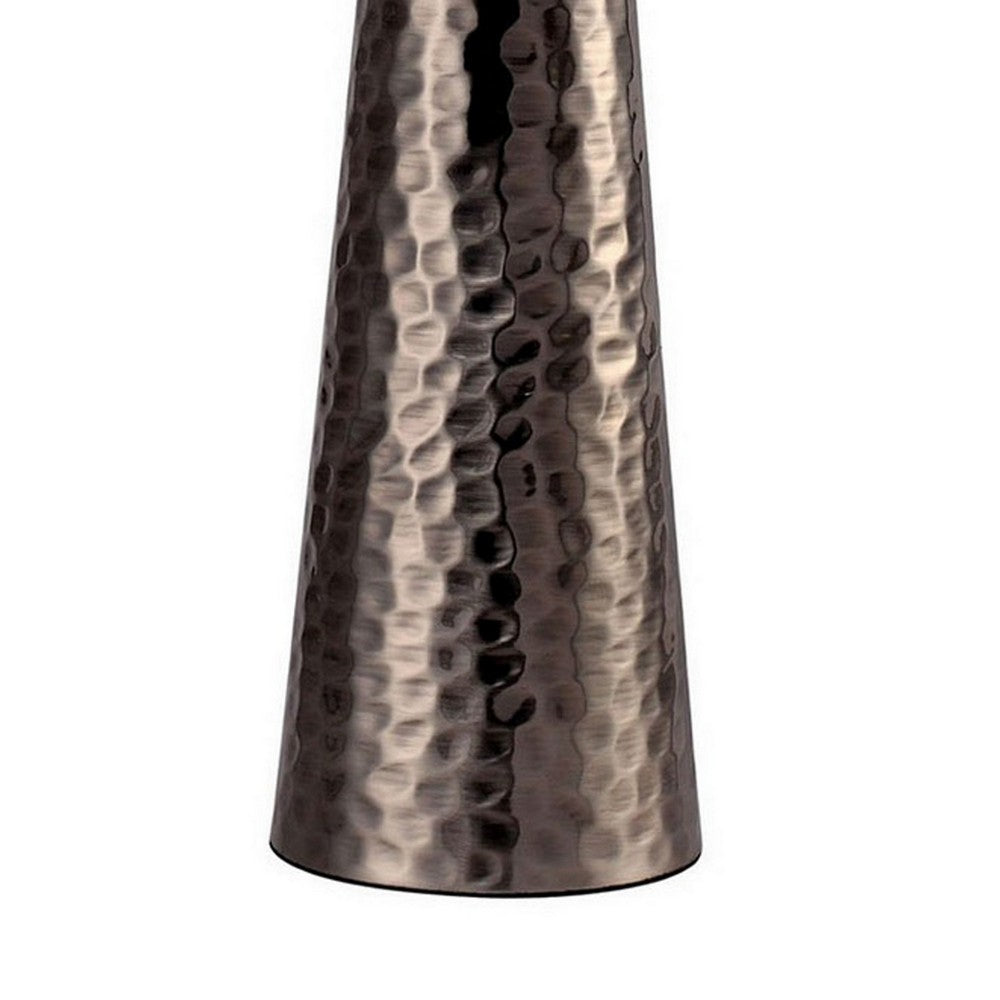 Benjara Table Lamp with Hammered Metal Base, Bronze, White