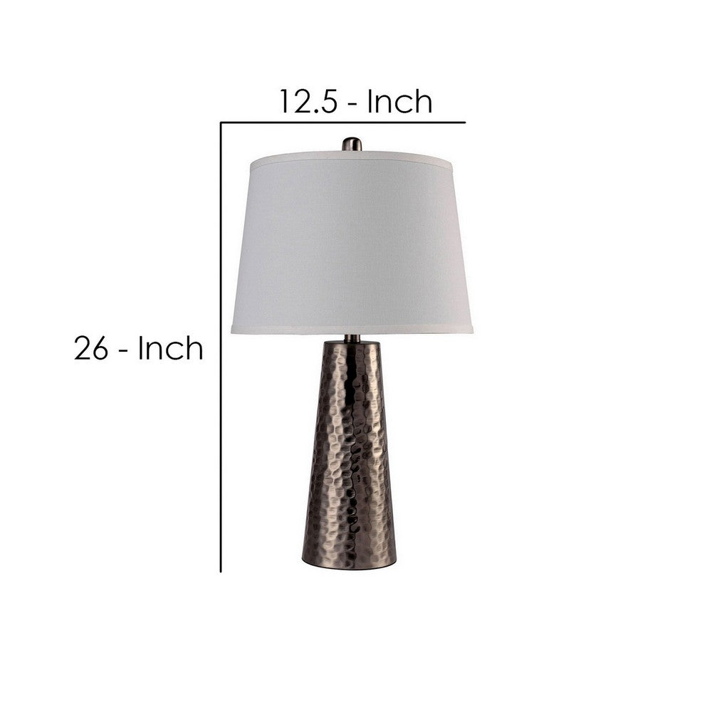 Benjara Table Lamp with Hammered Metal Base, Bronze, White