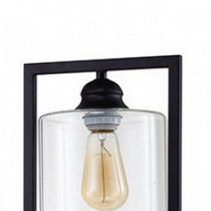 Benjara Table Lamp with Open Rectangular Metal Frame And Clear Shade, Black