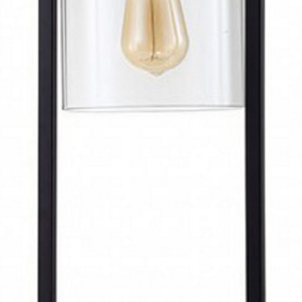 Benjara Table Lamp with Open Rectangular Metal Frame And Clear Shade, Black