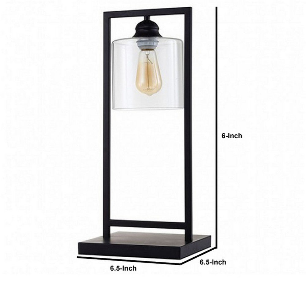 Benjara Table Lamp with Open Rectangular Metal Frame And Clear Shade, Black