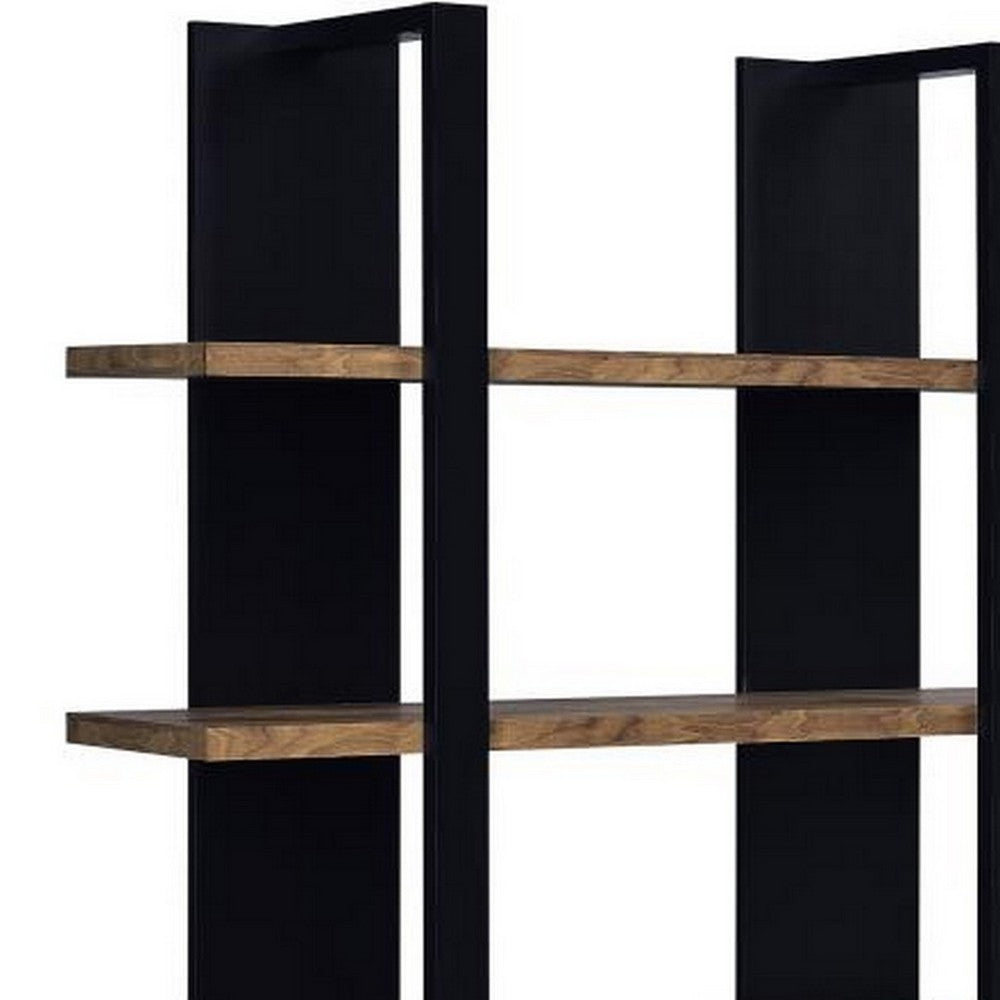 Benjara Bookcase with 4 Tier Shelves And Wooden Frame, Brown And Black
