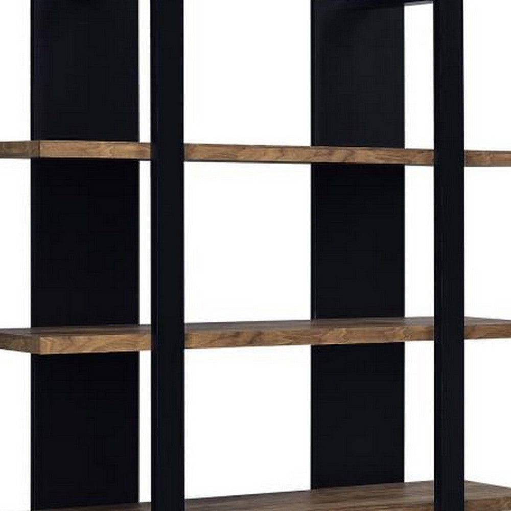 Benjara Bookcase with 4 Tier Shelves And Wooden Frame, Brown And Black