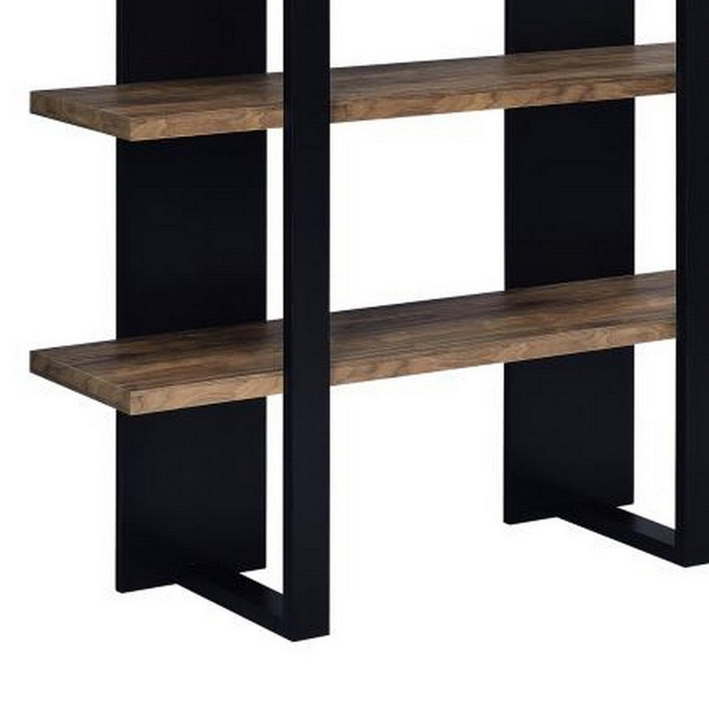 Benjara Bookcase with 4 Tier Shelves And Wooden Frame, Brown And Black
