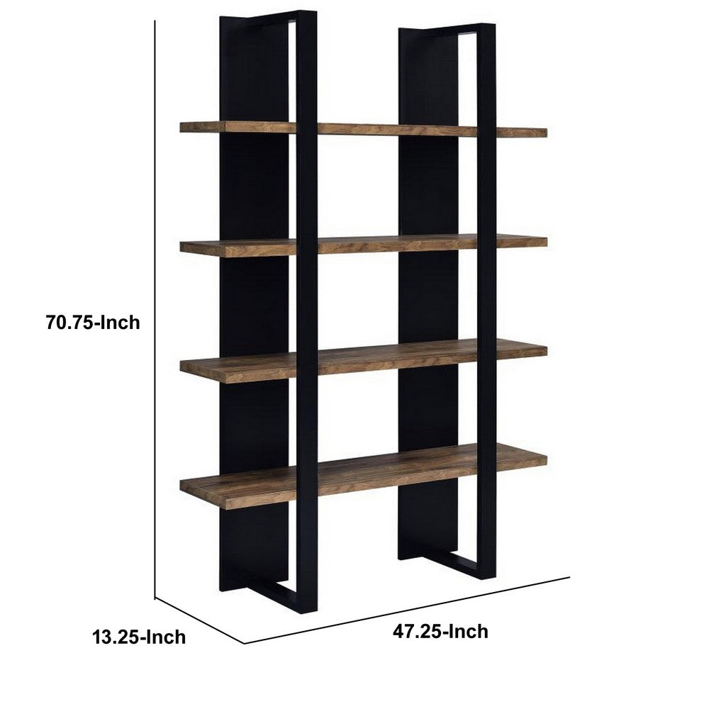 Benjara Bookcase with 4 Tier Shelves And Wooden Frame, Brown And Black