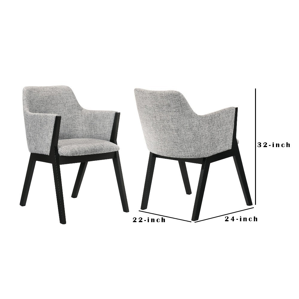 Benjara Renzo Light Gray Fabric And Black Wood Dining Side Chairs - Set of 2