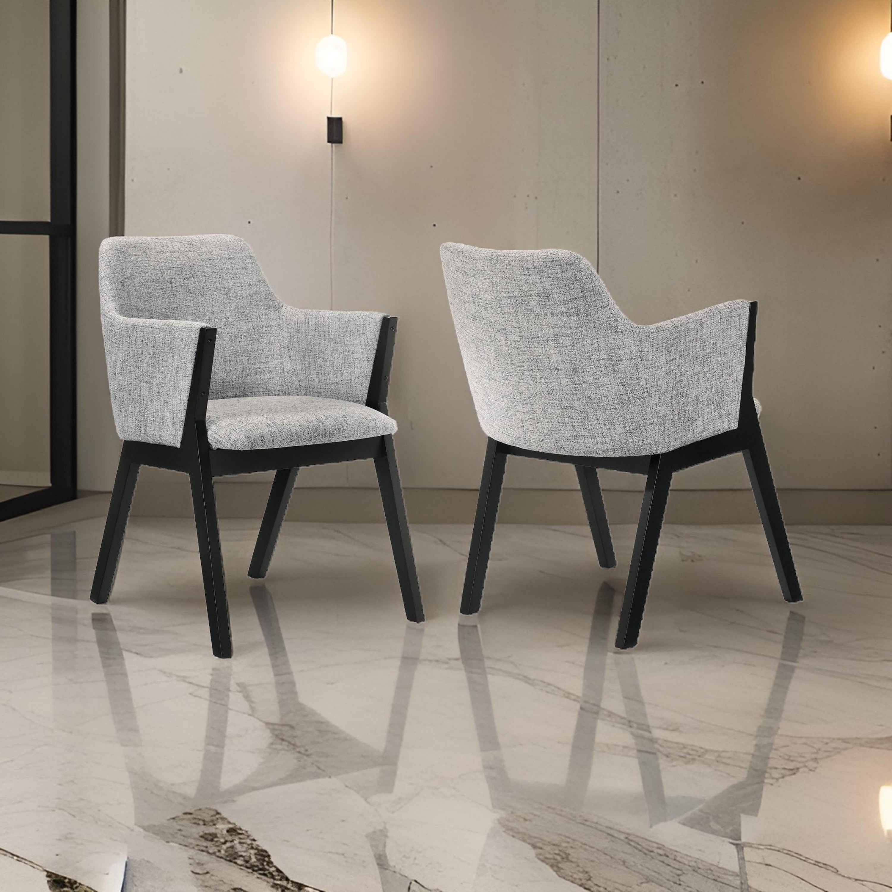 Benjara Renzo Light Gray Fabric And Black Wood Dining Side Chairs - Set of 2
