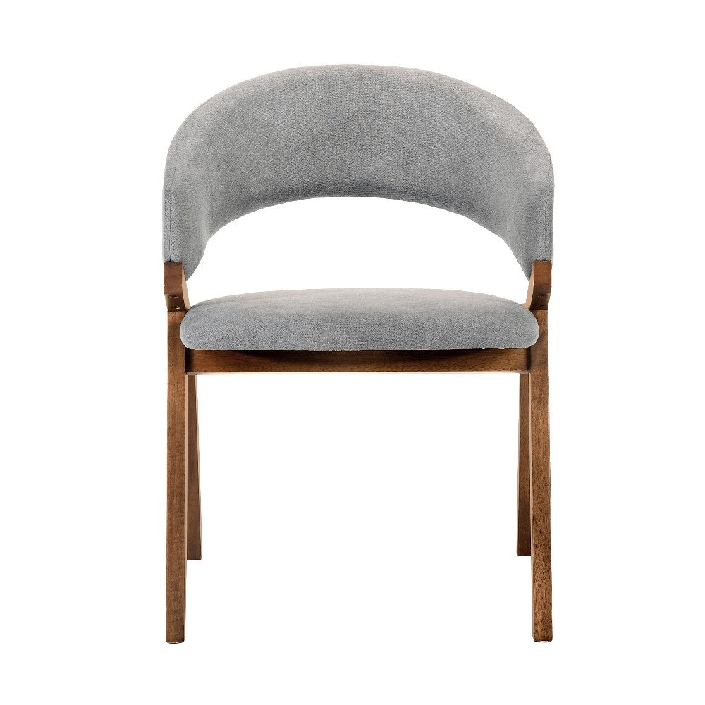 Benjara Talulah Gray Fabric And Walnut Veneer Dining Side Chairs - Set of 2