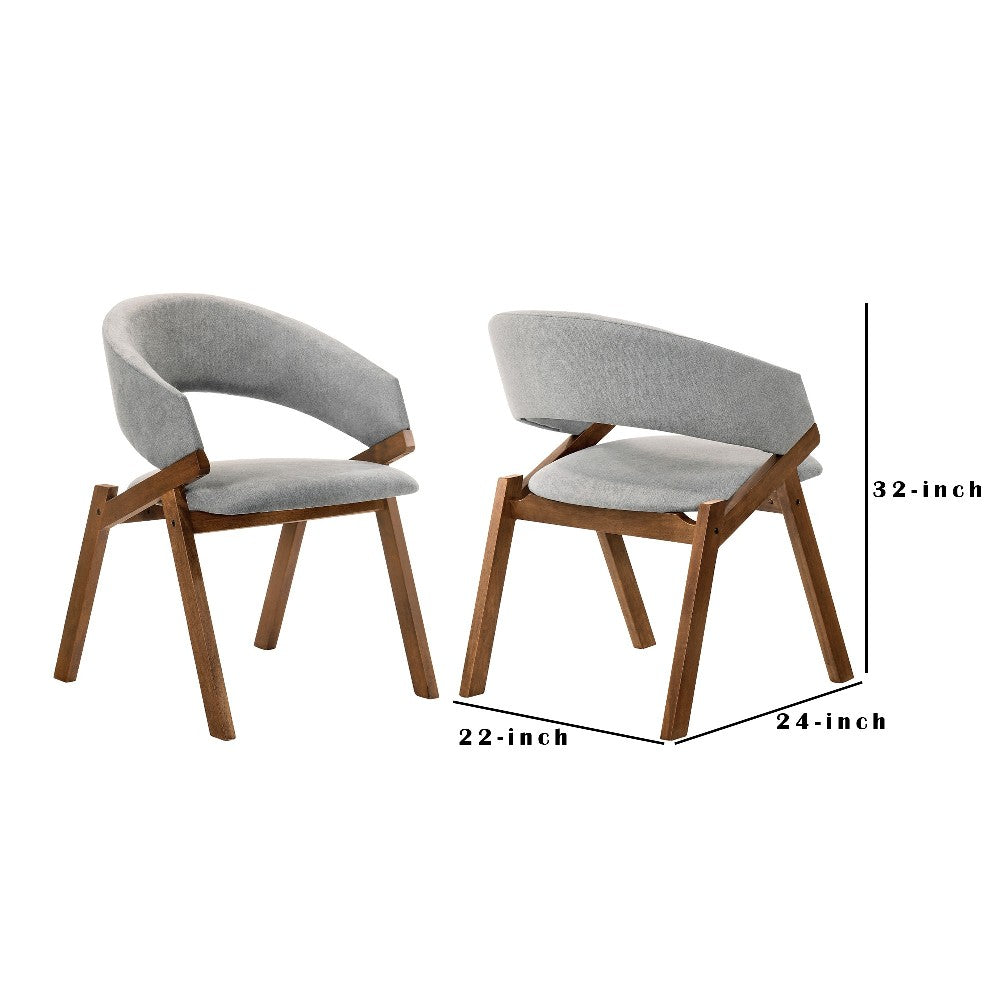 Benjara Talulah Gray Fabric And Walnut Veneer Dining Side Chairs - Set of 2