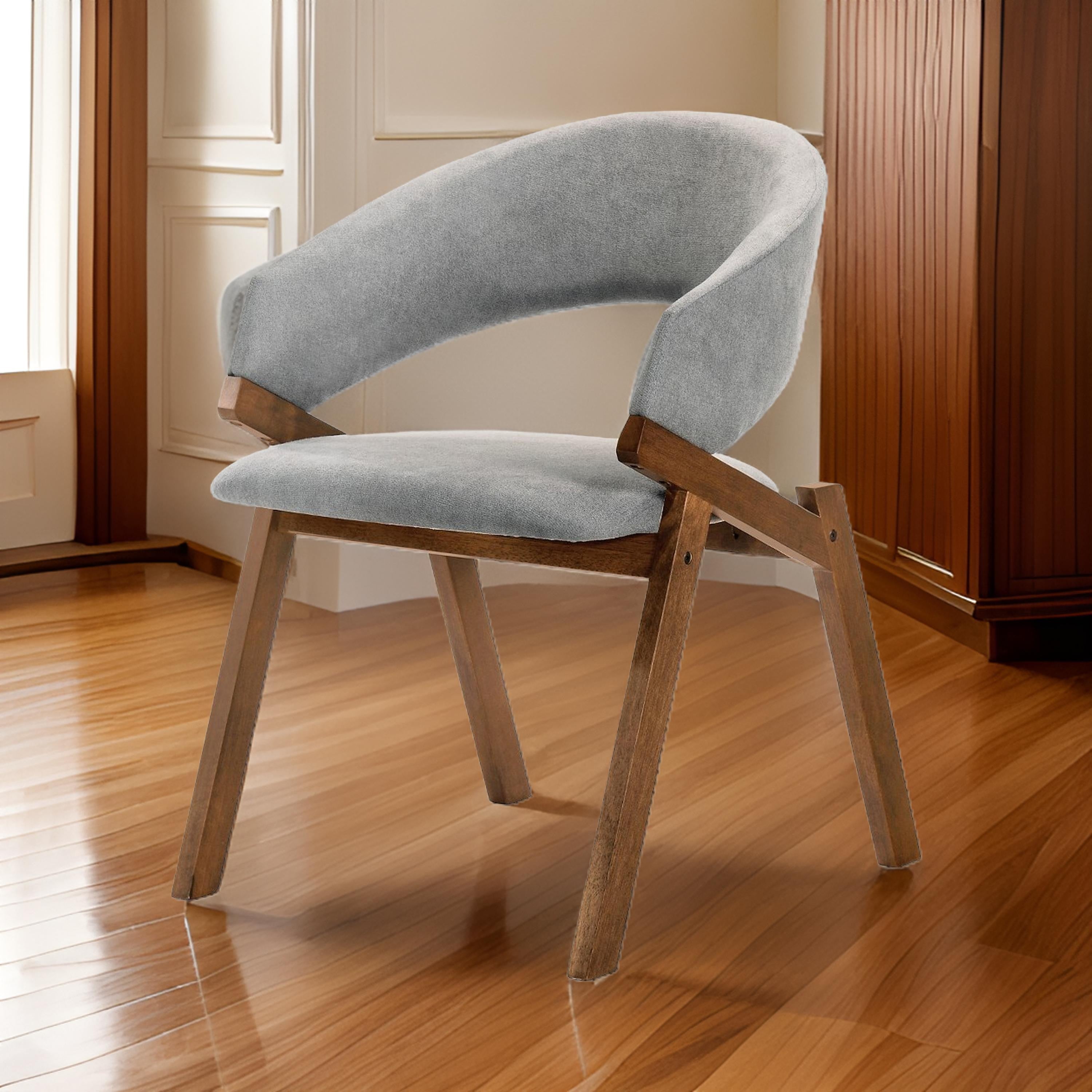 Benjara Talulah Gray Fabric And Walnut Veneer Dining Side Chairs - Set of 2