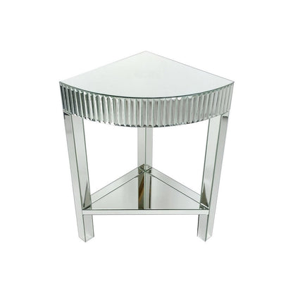 Benjara Corner Table with Beveled Mirror Frame And Open Bottom Shelf, Clear