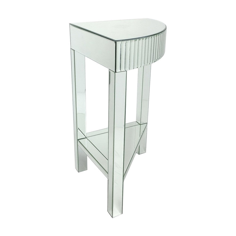 Benjara Corner Table with Beveled Mirror Frame And Open Bottom Shelf, Clear