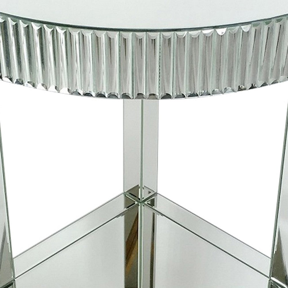 Benjara Corner Table with Beveled Mirror Frame And Open Bottom Shelf, Clear