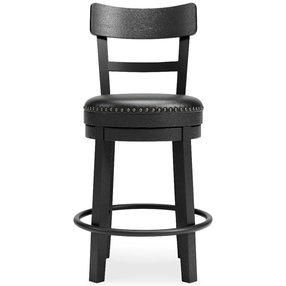 Benjara Solid Wood Counter Height Barstool, 360 Degree Swivel, Leatherette Seat, Black
