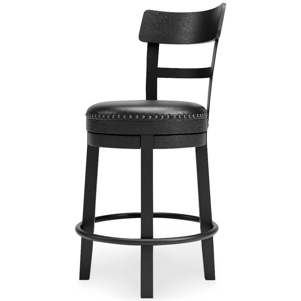 Benjara Solid Wood Counter Height Barstool, 360 Degree Swivel, Leatherette Seat, Black