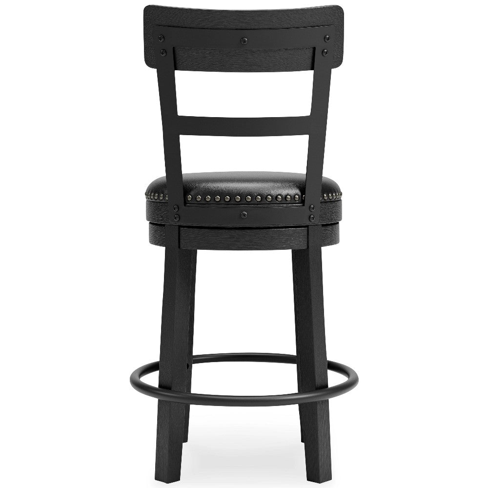 Benjara Solid Wood Counter Height Barstool, 360 Degree Swivel, Leatherette Seat, Black