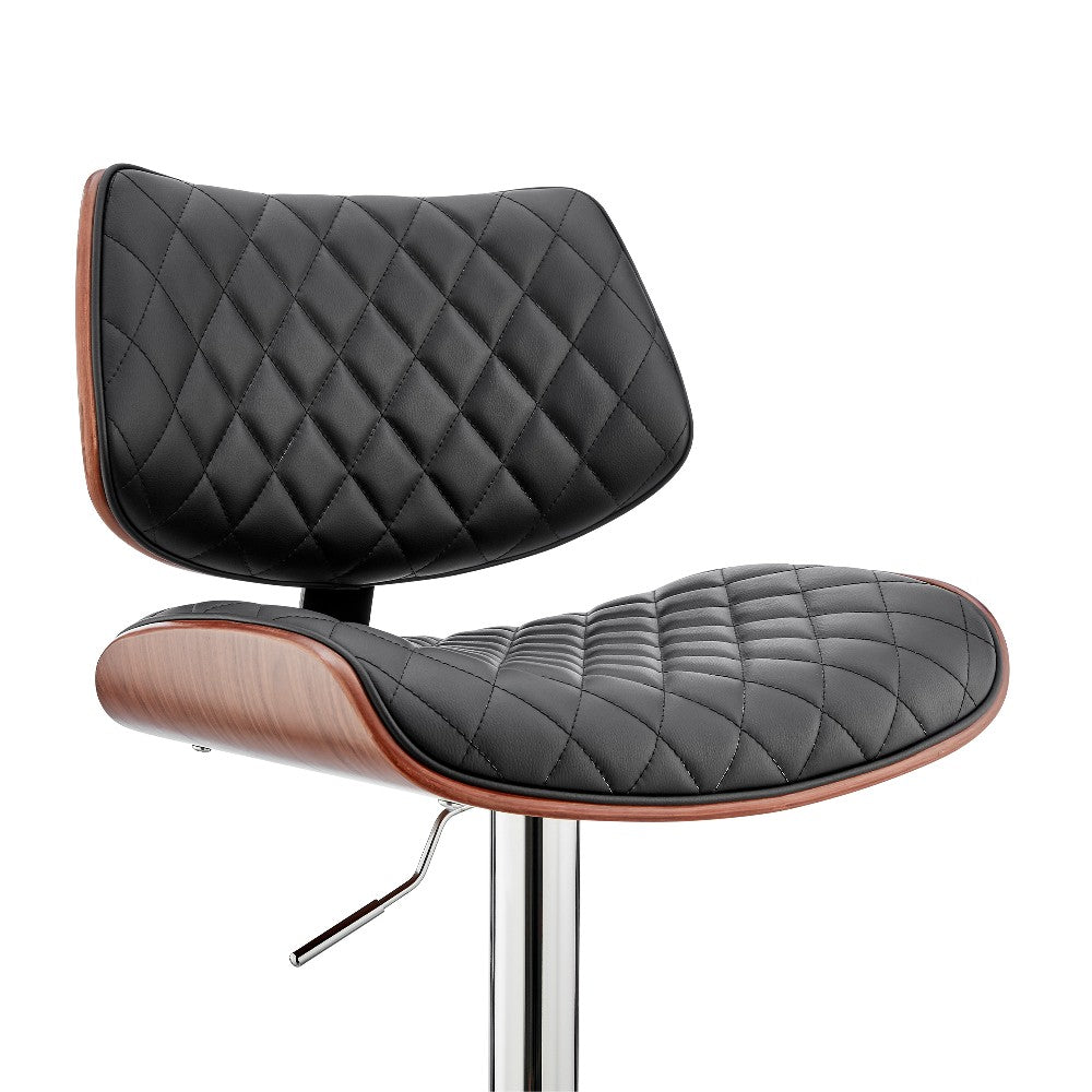 Benjara Metal And Faux Leather Adjustable Bar Stool, Black And Silver