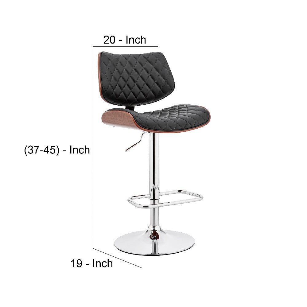 Benjara Metal And Faux Leather Adjustable Bar Stool, Black And Silver