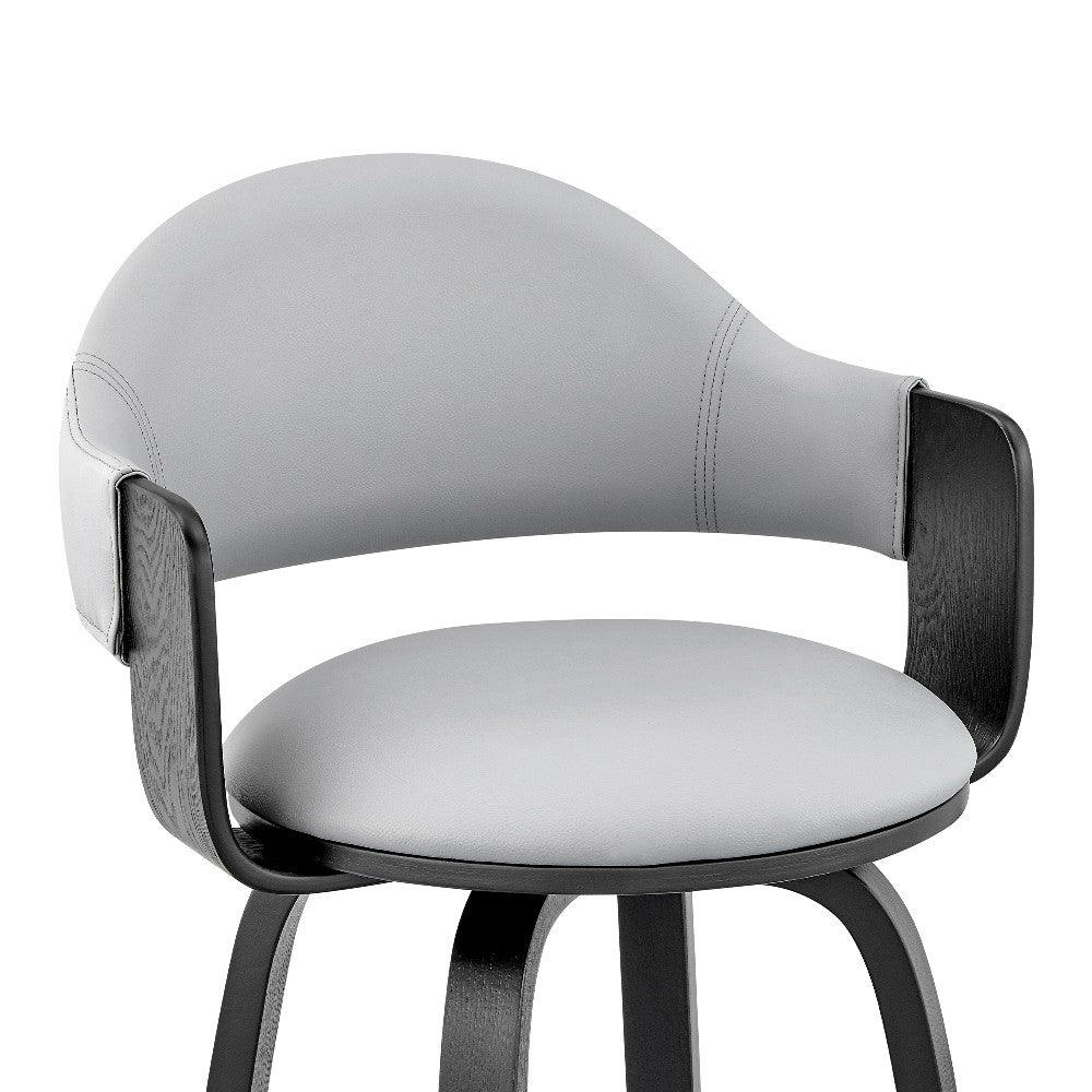 Benjara 26 Inch Leatherette Barstool with Curved Back, Gray And Black