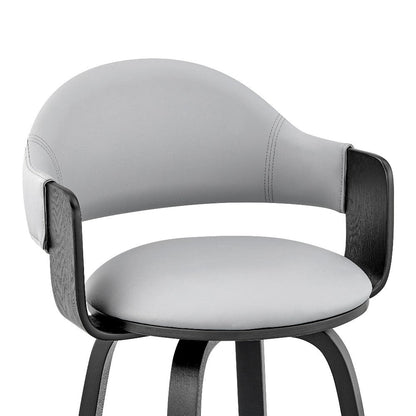 Benjara 26 Inch Leatherette Barstool with Curved Back, Gray And Black