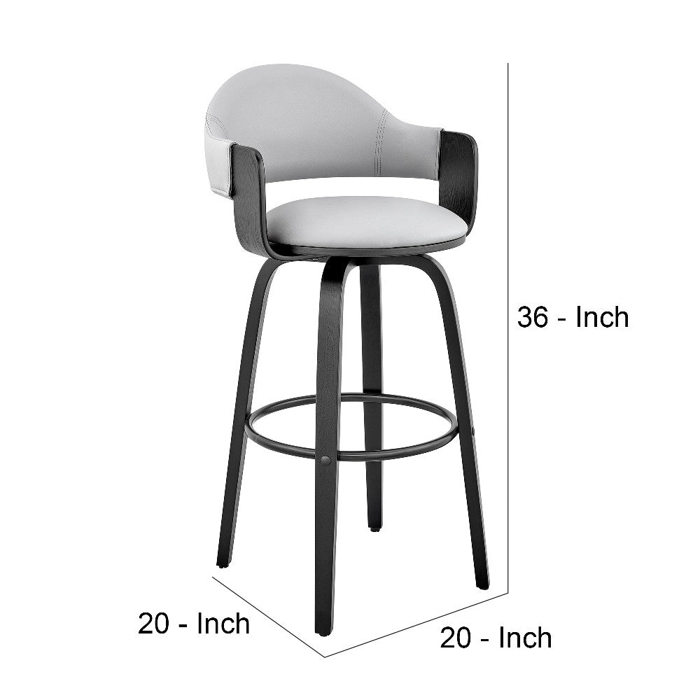 Benjara 26 Inch Leatherette Barstool with Curved Back, Gray And Black