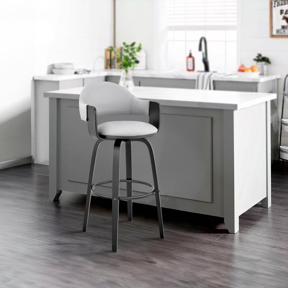 Benjara 26 Inch Leatherette Barstool with Curved Back, Gray And Black