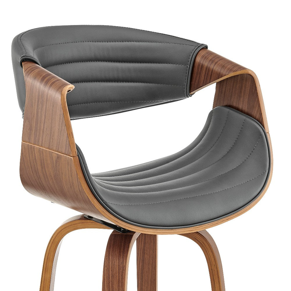Benjara Swivel Bar Stool with Leatherette Bucket Seat, Gray