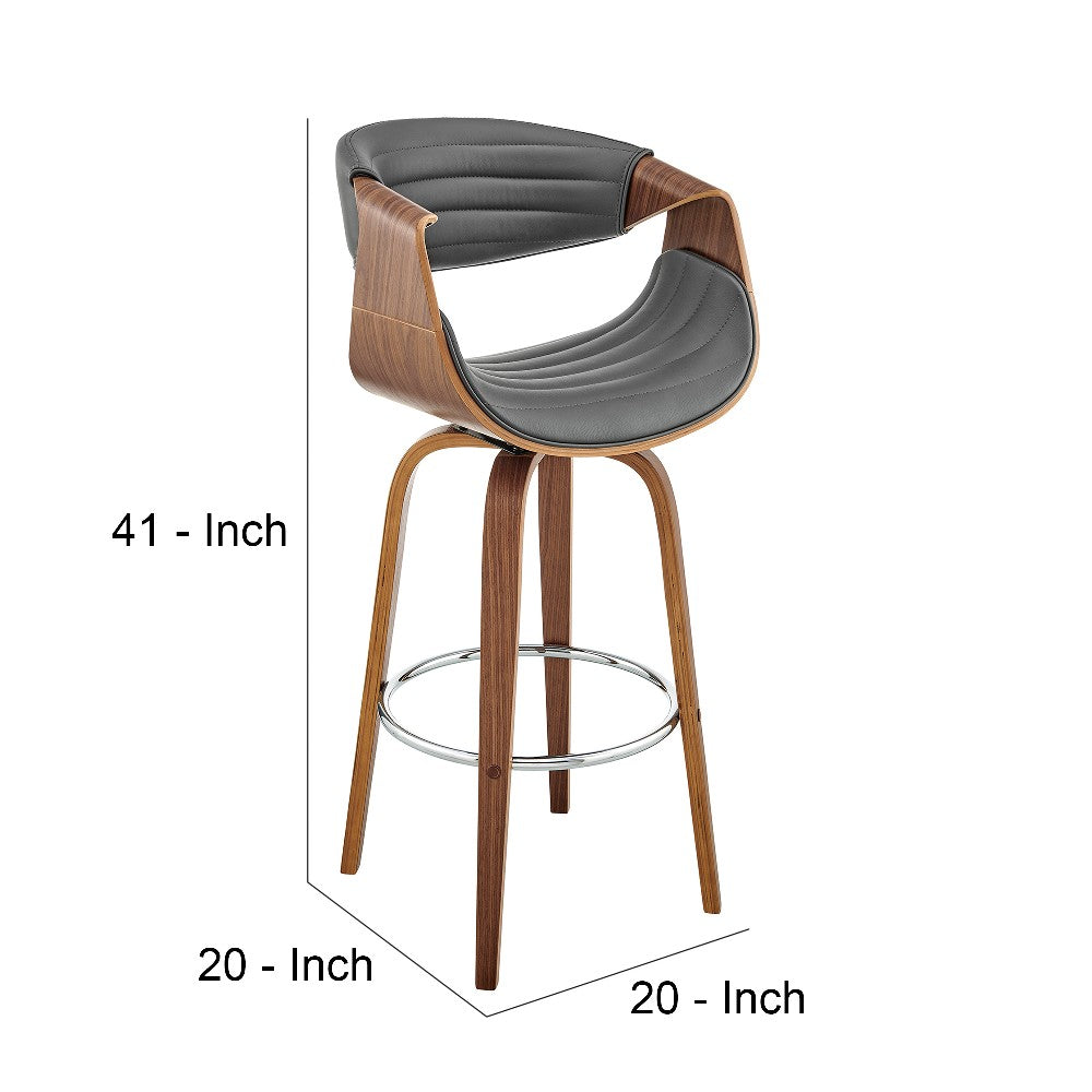 Benjara Swivel Bar Stool with Leatherette Bucket Seat, Gray