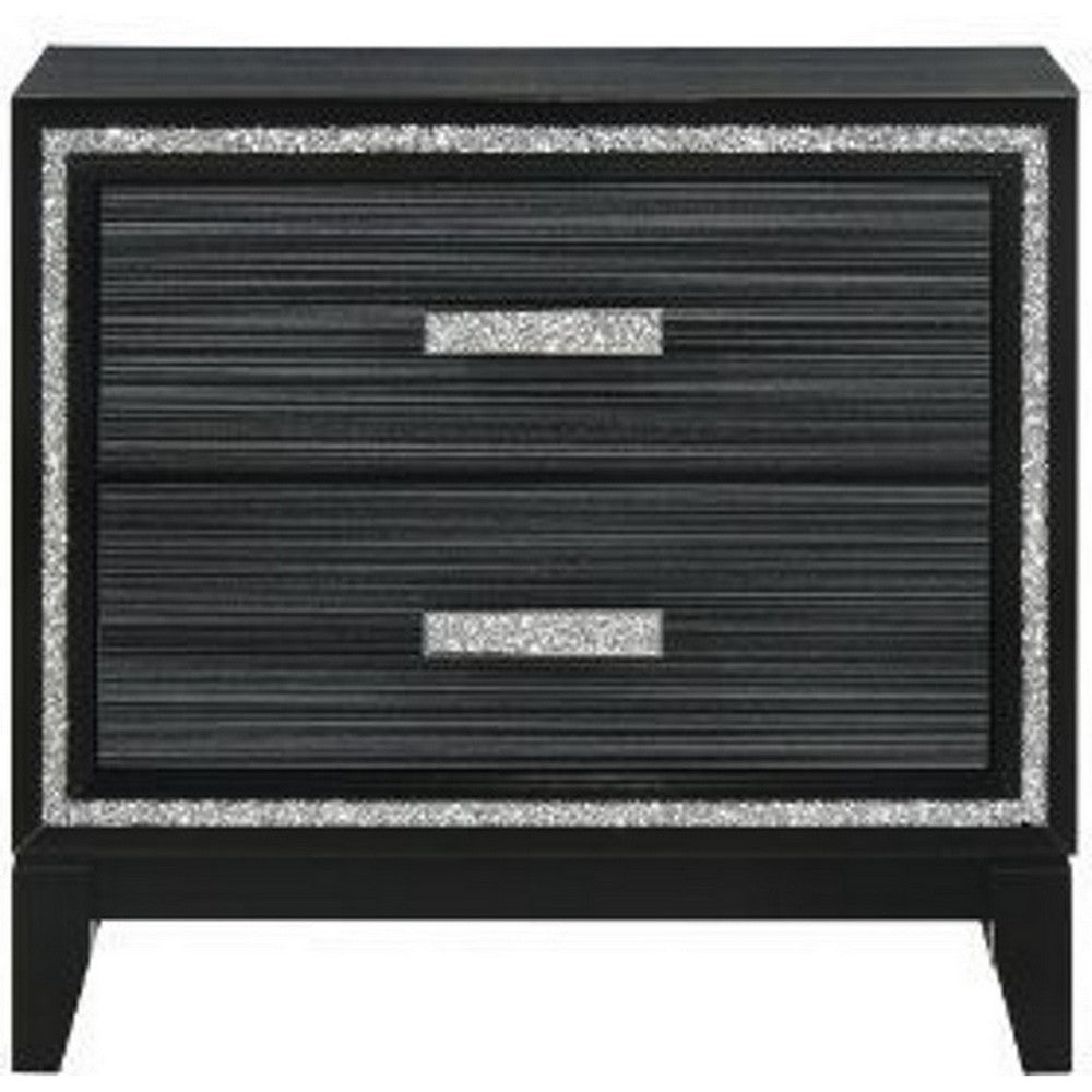 Benjara Nightstand with 2 Drawers And Shimmery Details, Black