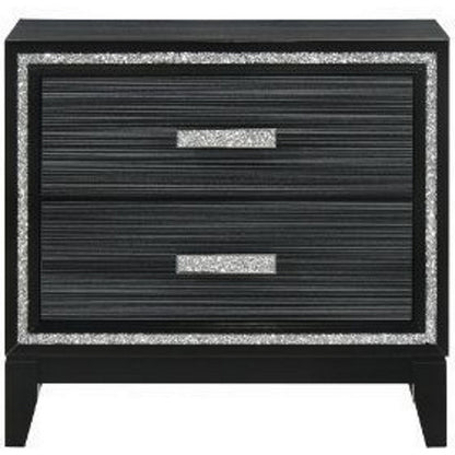 Benjara Nightstand with 2 Drawers And Shimmery Details, Black