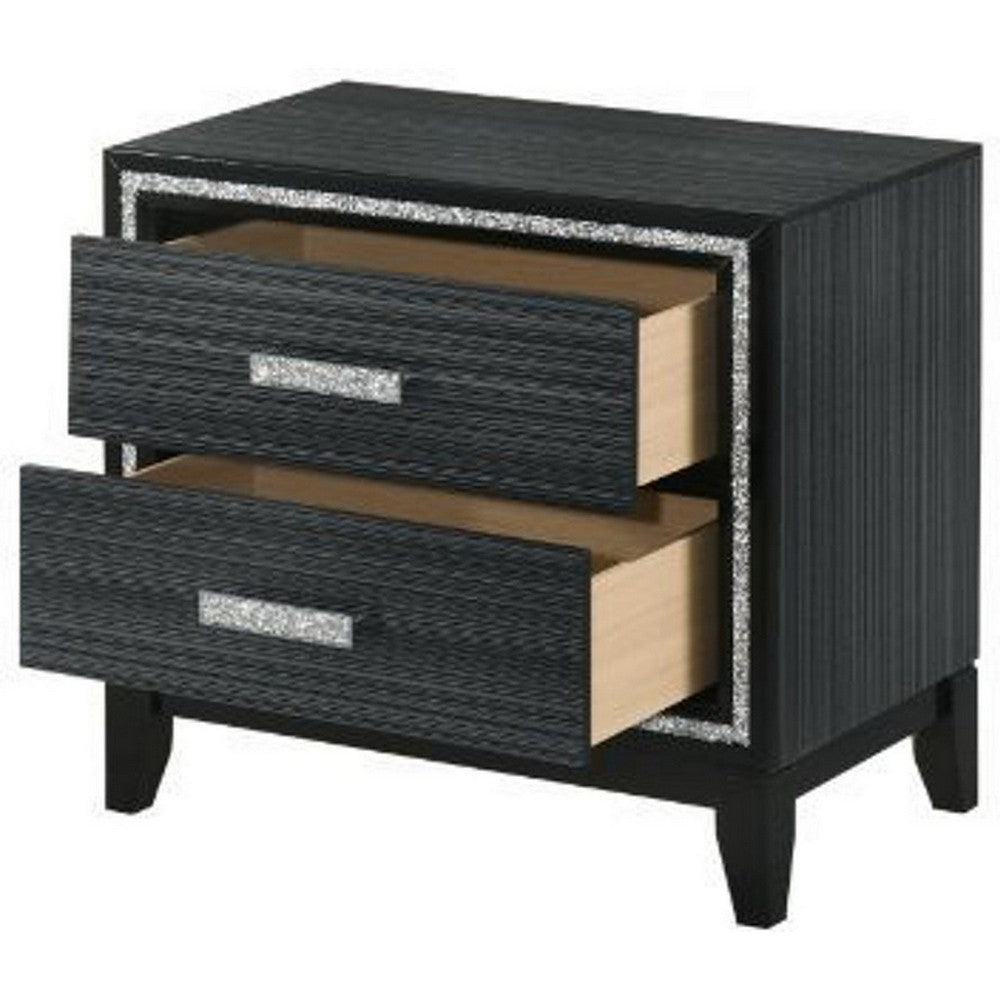 Benjara Nightstand with 2 Drawers And Shimmery Details, Black