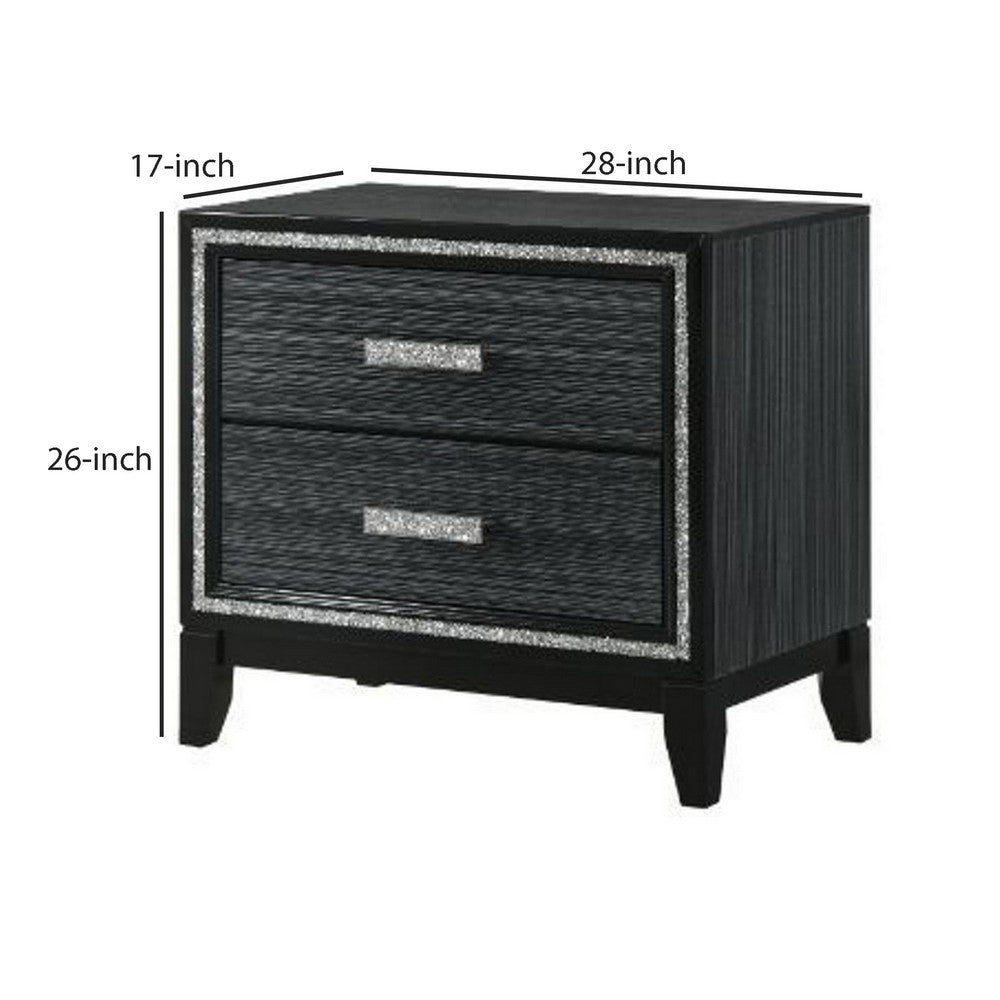 Benjara Nightstand with 2 Drawers And Shimmery Details, Black