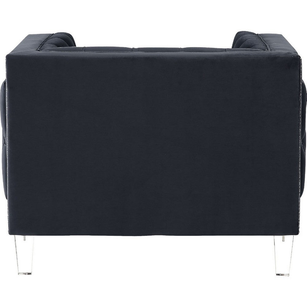Benjara Velvet Upholstered Chair, with Tufted Details And Acrylic Legs, Black