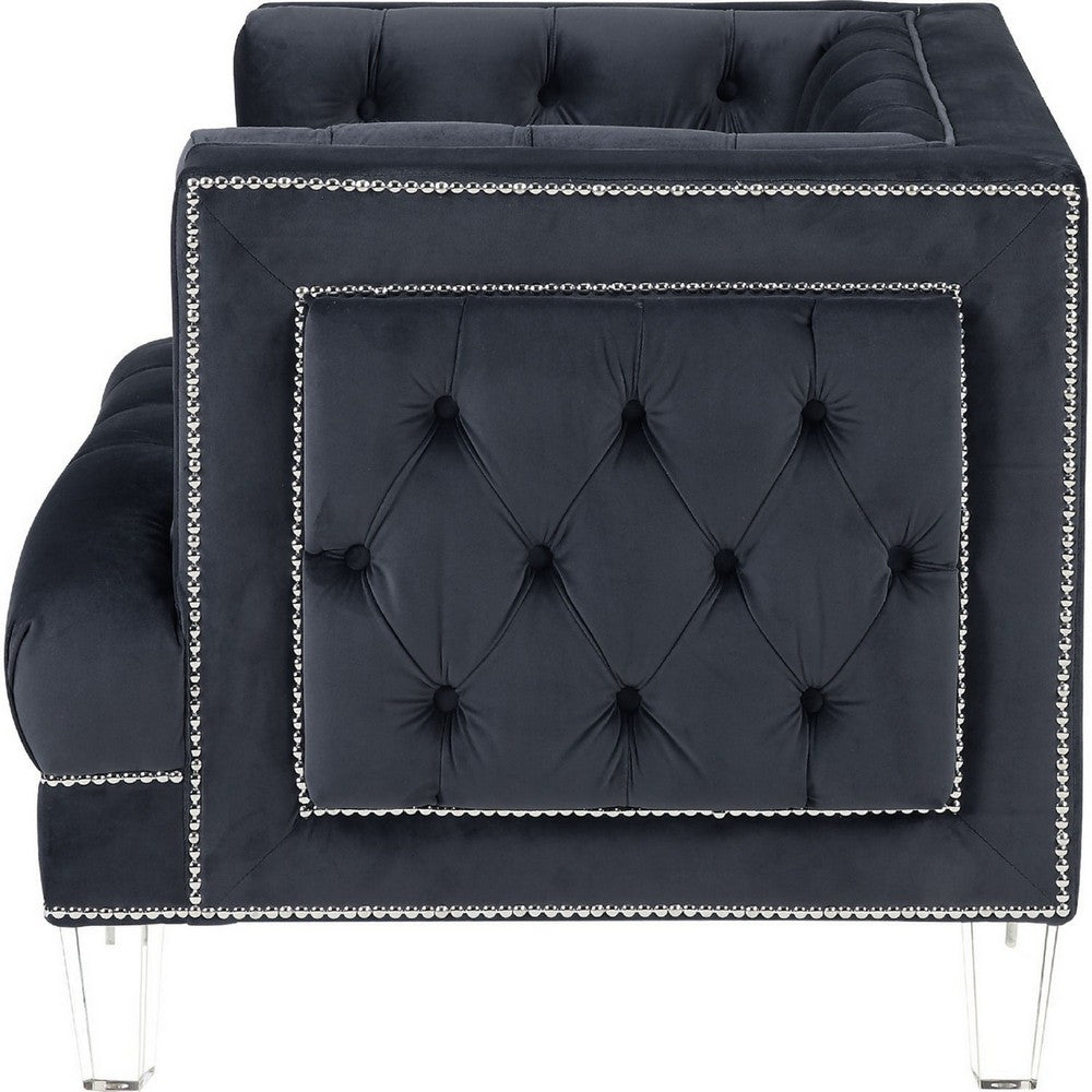 Benjara Velvet Upholstered Chair, with Tufted Details And Acrylic Legs, Black