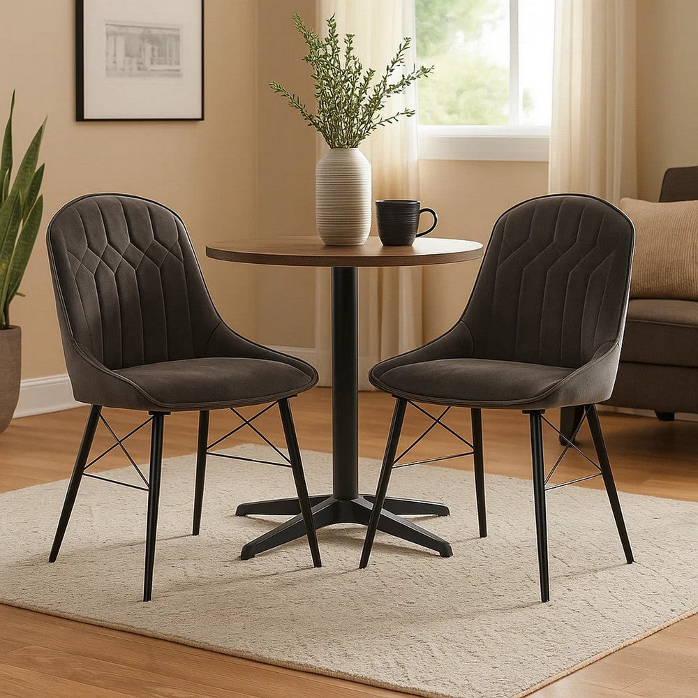 Benjara Fabric Upholstered Side Chair, Set of 2, Gray And Black