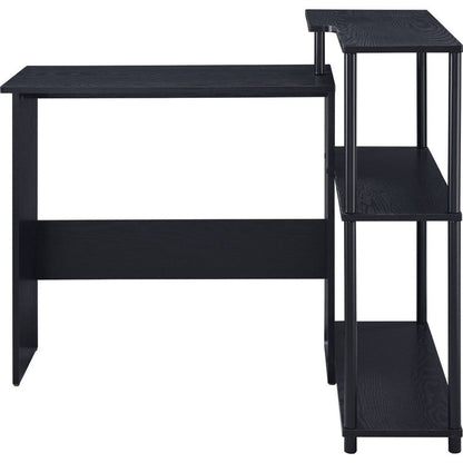 Benjara Writing Desk with L Shaped Design And 3 Tier Wooden Shelves, Black