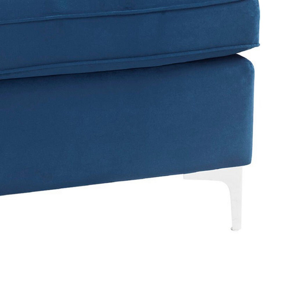 Benjara Ottoman with Removable Cushion Seat And Sleek Legs, Blue