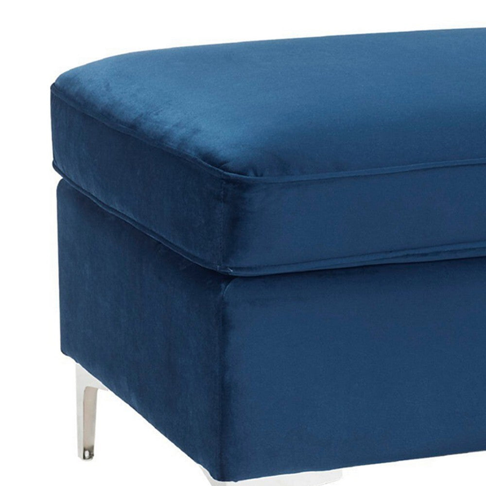 Benjara Ottoman with Removable Cushion Seat And Sleek Legs, Blue
