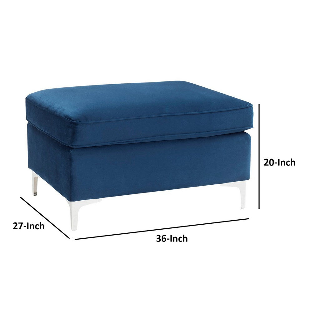 Benjara Ottoman with Removable Cushion Seat And Sleek Legs, Blue