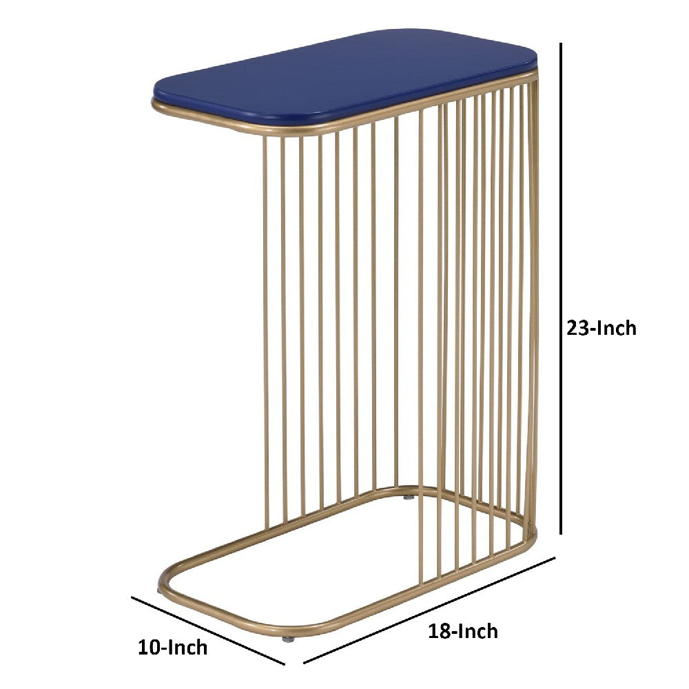 Benjara Open Framed Unique Accent Table, Blue And Gold