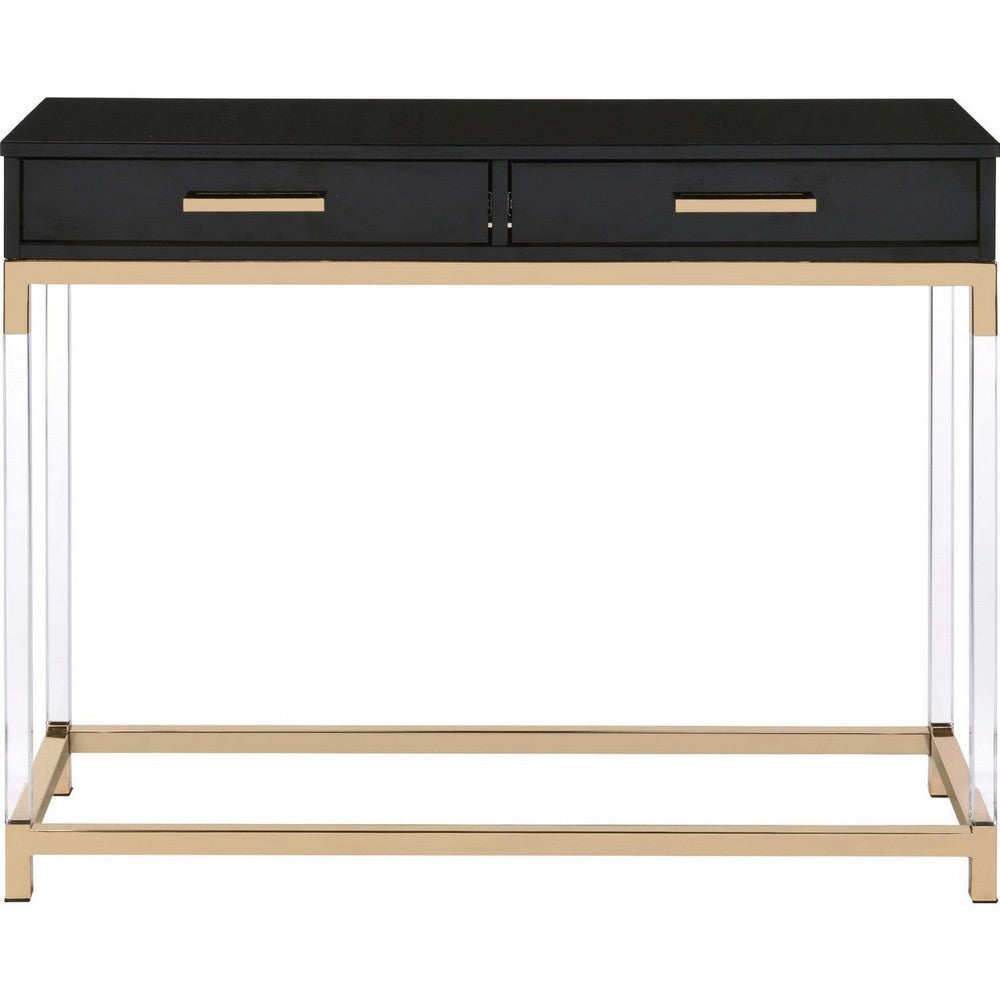 Benjara Metal Base Framed Console Table, Black And Gold