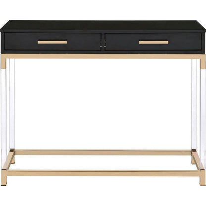 Benjara Metal Base Framed Console Table, Black And Gold
