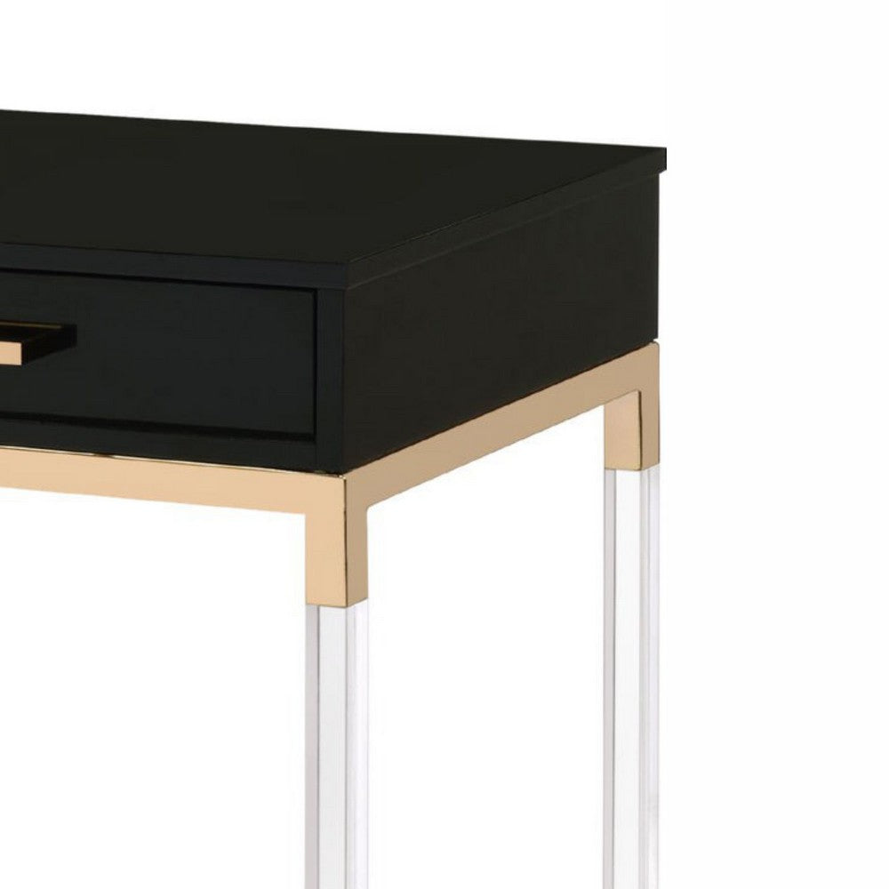 Benjara Metal Base Framed Console Table, Black And Gold