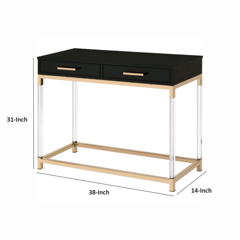 Benjara Metal Base Framed Console Table, Black And Gold