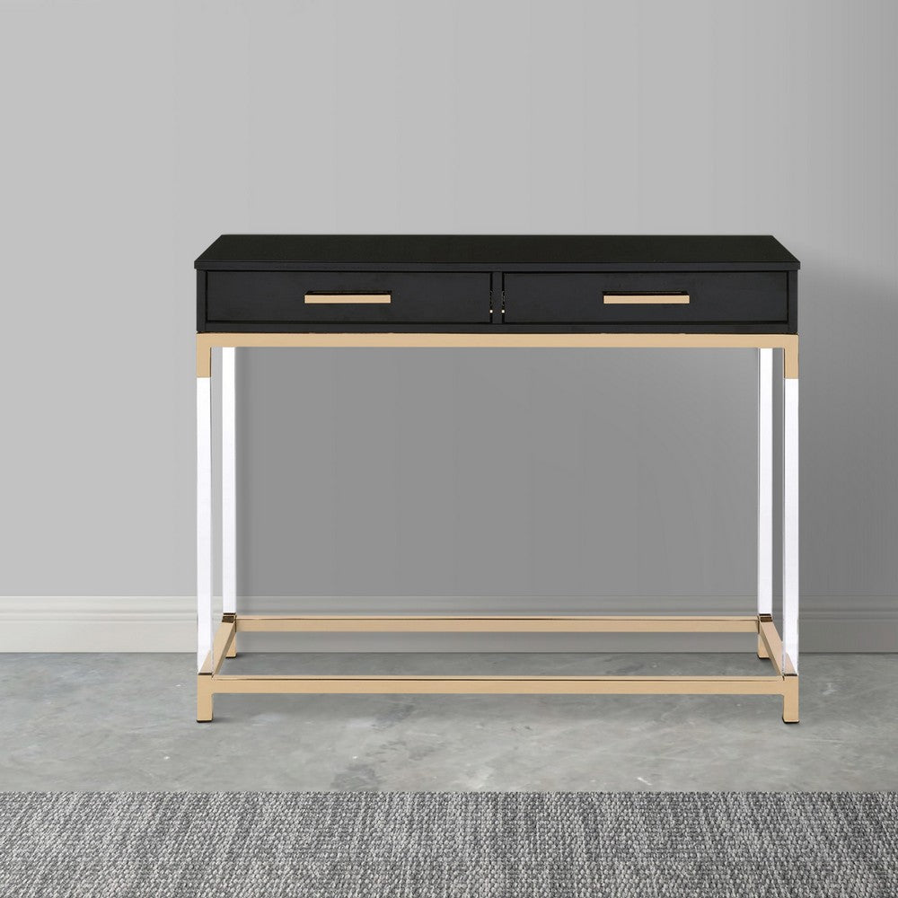 Benjara Metal Base Framed Console Table, Black And Gold
