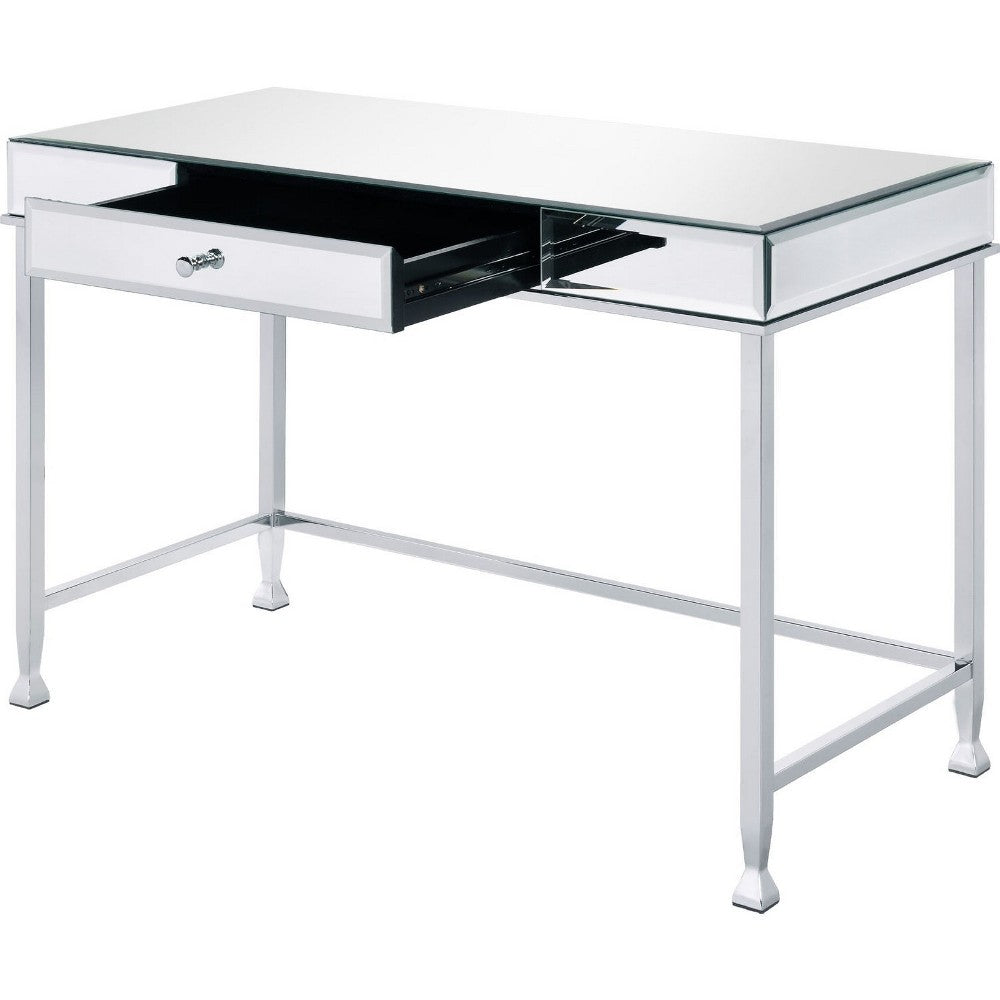 Benjara Rectangular Storage Writing Desk, White