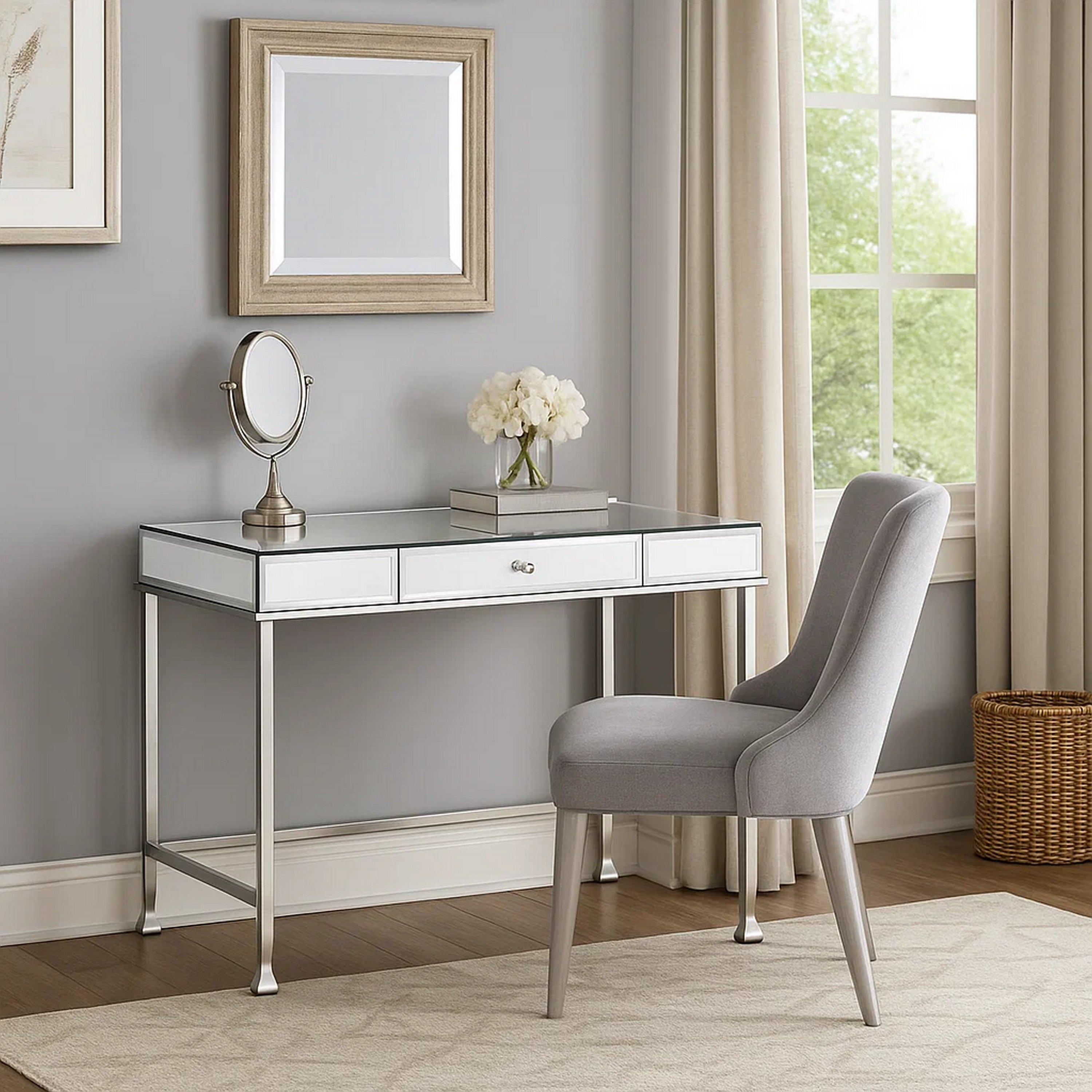Benjara Rectangular Storage Writing Desk, White