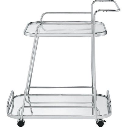 Benjara Clear Glass 2-Tier Serving Cart With Chrome Finish